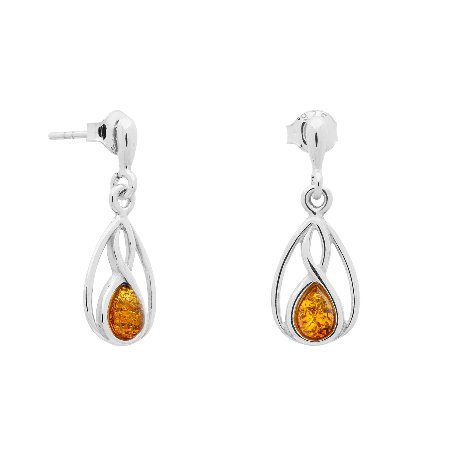 Srebrne kolczyki celtyckie z bursztynem - Fenix Jewellery