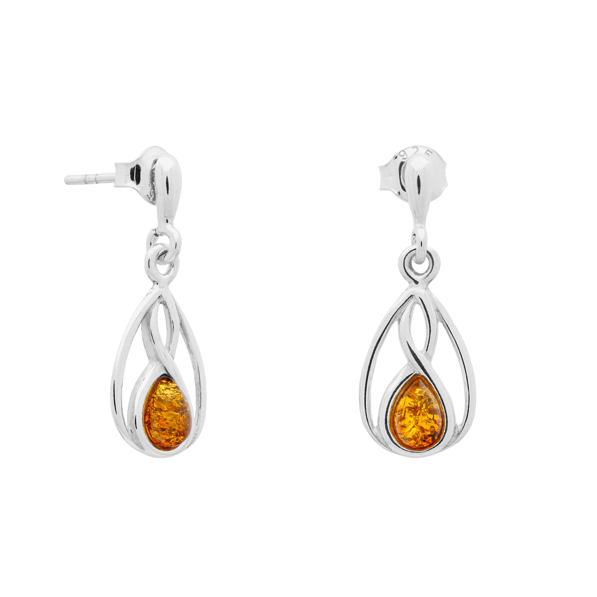 Srebrne kolczyki celtyckie z bursztynem - Fenix Jewellery