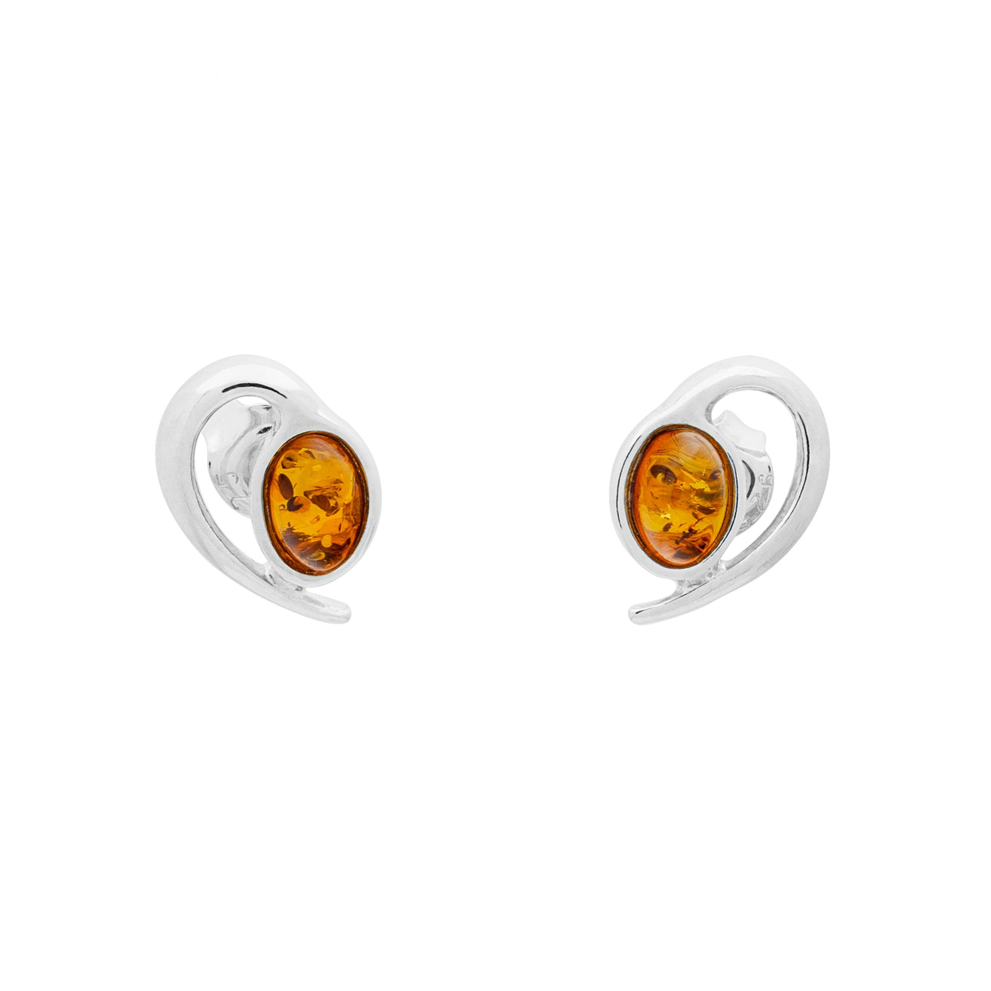 Małe, srebrne kolczyki z bursztynem - Fenix Jewellery