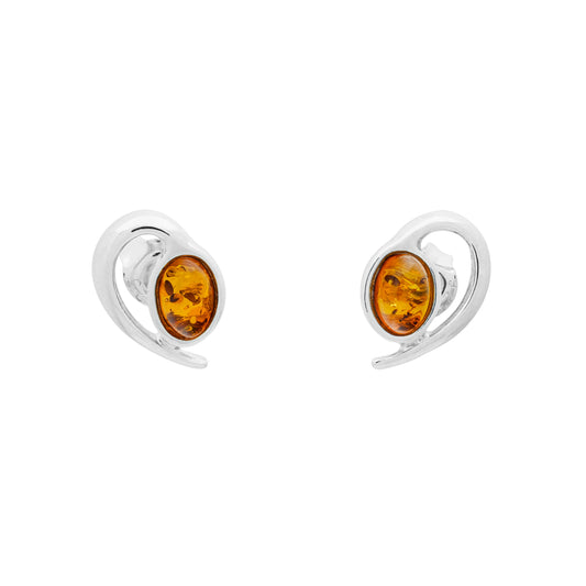 Małe, srebrne kolczyki z bursztynem - Fenix Jewellery