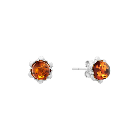 Małe, srebrne kolczyki z bursztynem - Fenix Jewellery