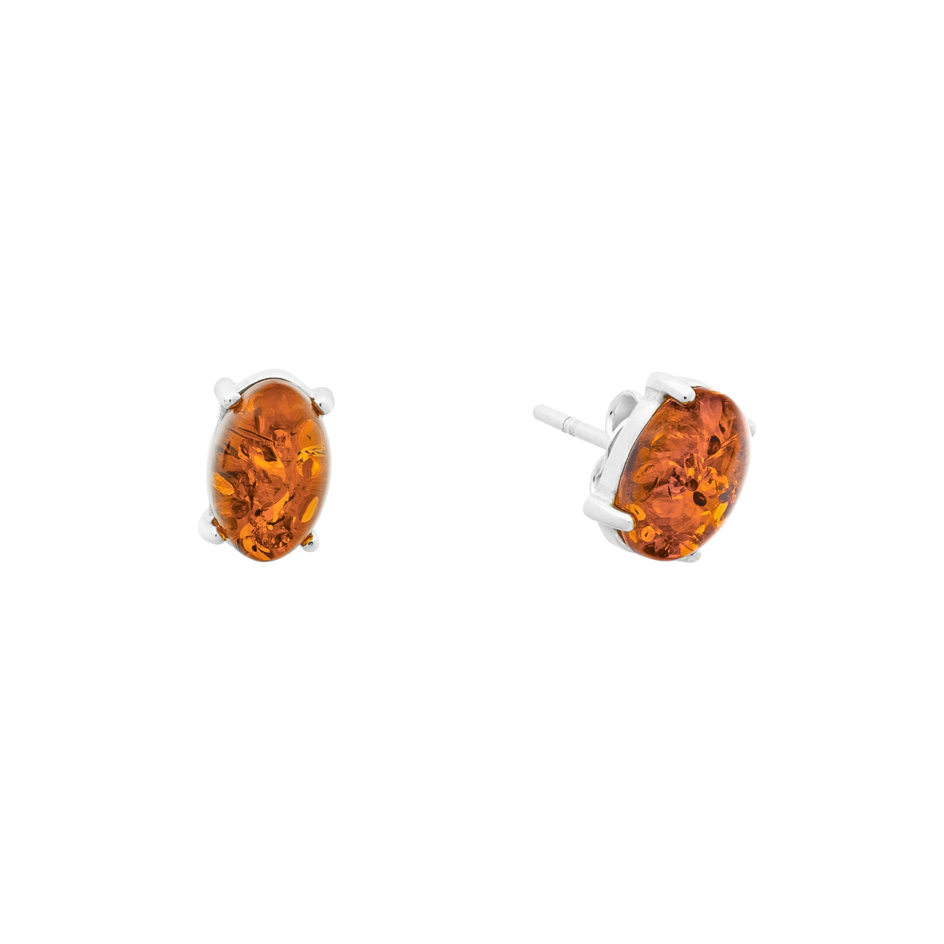 Małe, srebrne kolczyki z bursztynem - Fenix Jewellery