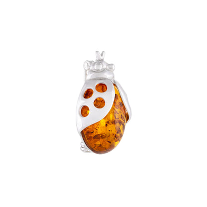 Srebrna broszka - biedronka z bursztynem - Fenix Jewellery